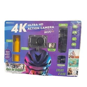 Vivitar DVR923 4K Ultra HD Action Camera Kit Dual Screen with Wifi Bonus Battery